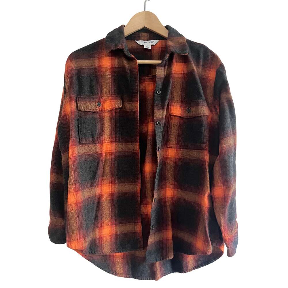 Flannel button-down shirt old navy grey orange black old navy Med